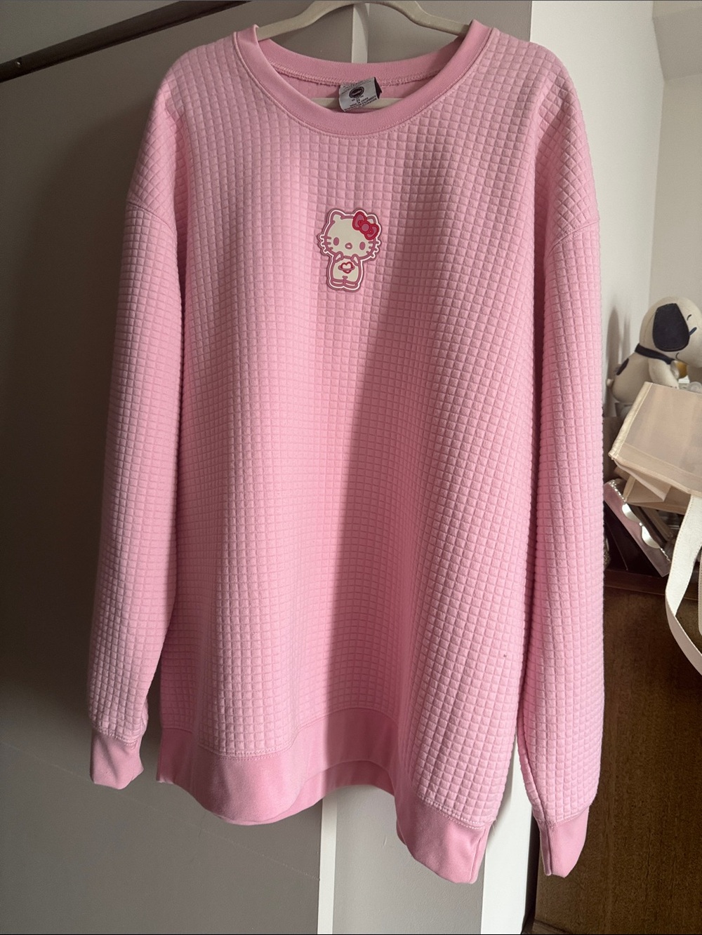 Hello Kitty Pink Waffle-Knit Crewneck Sweatshirt PLUS 3x NWT